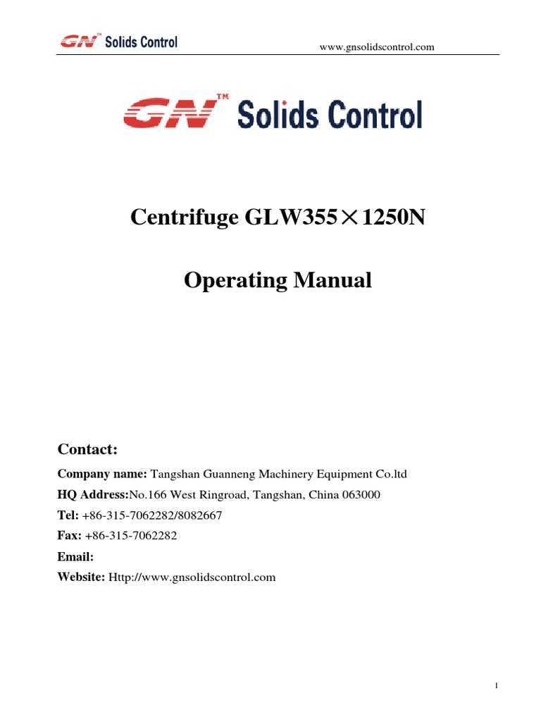 GN Solids Control Decanter Centrifuge Manual PDF Pump Electric Motor
