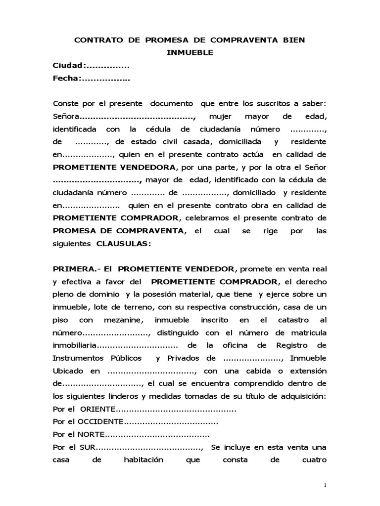 Contrato de Promesa de Compraventa Inmueble | PDF | Ley común | Justicia