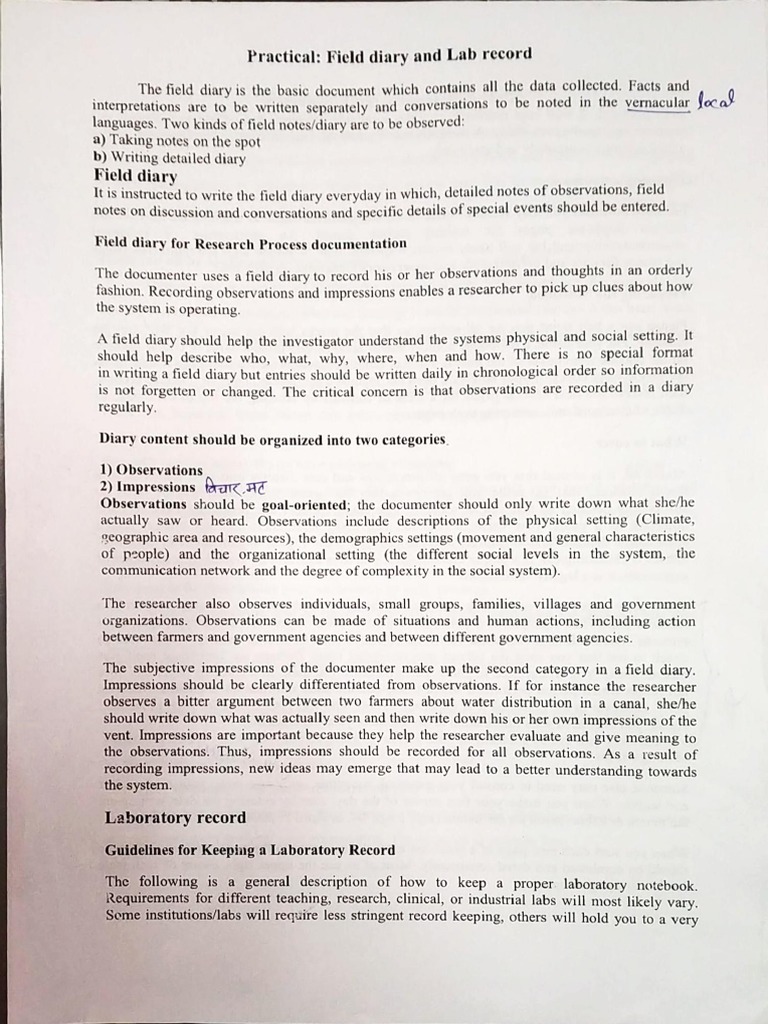 Field Diary and Lab Record PDF