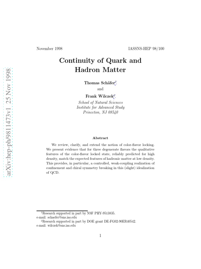 Quark-Hadron Matter Continuity Explained | PDF | Quark | Quantum ...