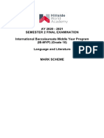 IB-MYP Language and Literature Semester 2 Final Exam Mark Scheme