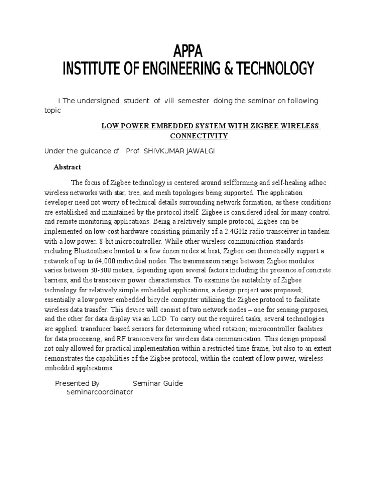 Zigbee in Low Power Embedded Systems | PDF