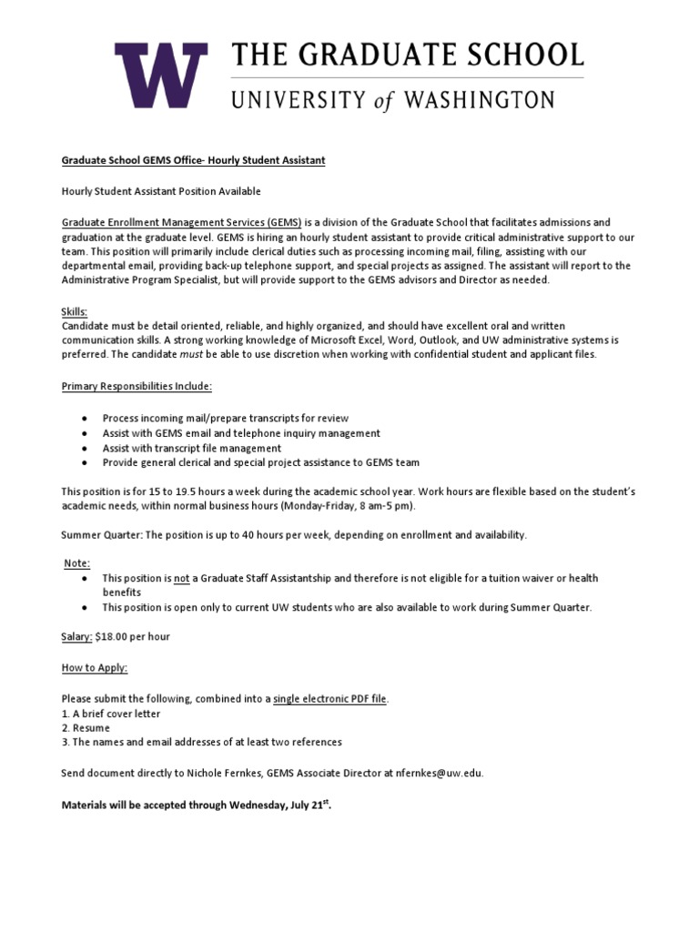 GEMS Hourly Student Assistant Position | PDF | Career & Growth
