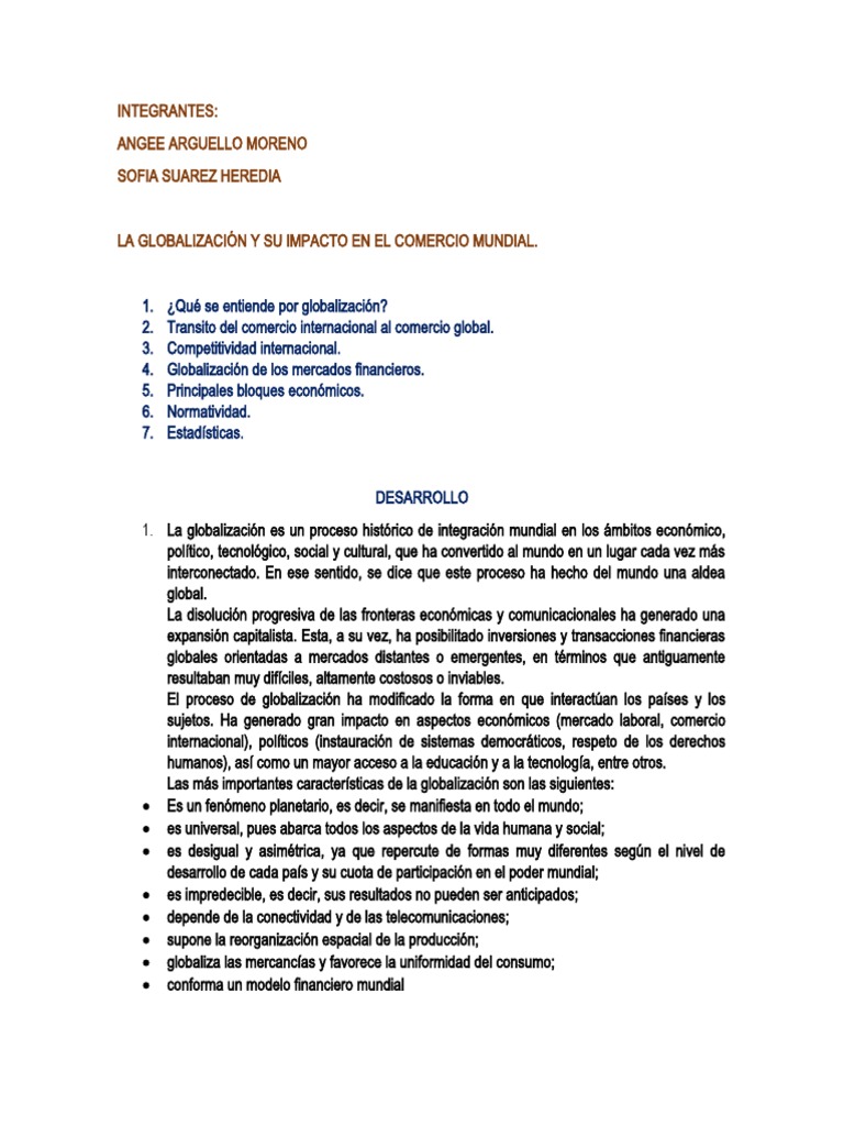 Impacto de la Globalización en Comercio | PDF | Centroamérica ...
