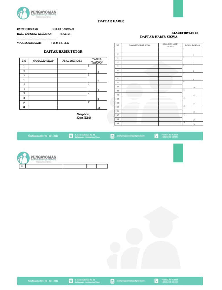 Daftar Hadir Kelas Inspirasi 2023 | PDF