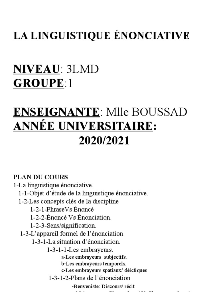 Introduction à la linguistique énonciative | PDF | Phrase | Pronom
