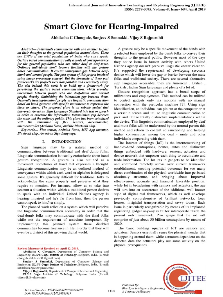 Smart Glove For HearingImpaired Abhilasha C Chougule, Sanjeev S