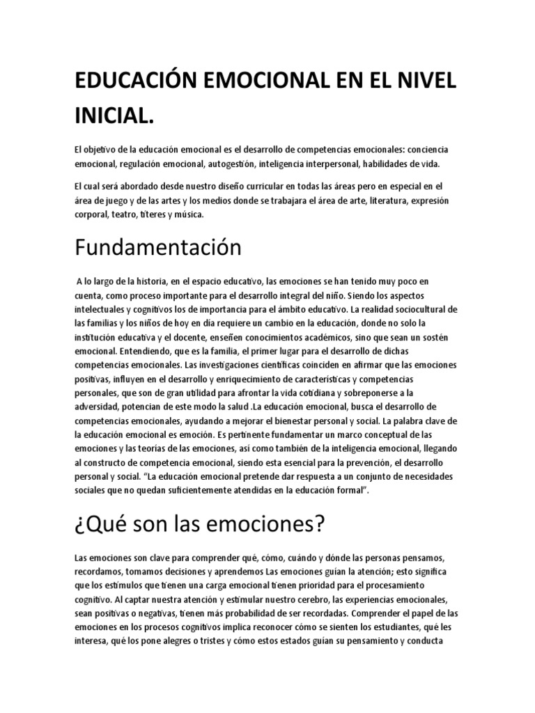 Educación Emocional en Nivel Inicial | PDF | Las emociones | Aprendizaje