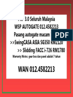 PKP 3.0 Seluruh Malaysia WSP Autogate 012.4582213 Pasang Autogate Macam Biasa. Swingcasa Asia Sg350 Rm2120 Slidding Facc I-726 Rm1780