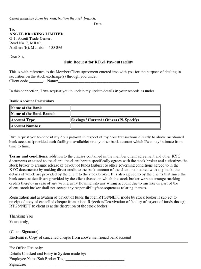 RTGS Pay-out Request Form Template | PDF