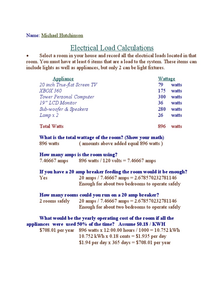 Electrical Load Calculation Guide | PDF | Teaching Methods & Materials ...