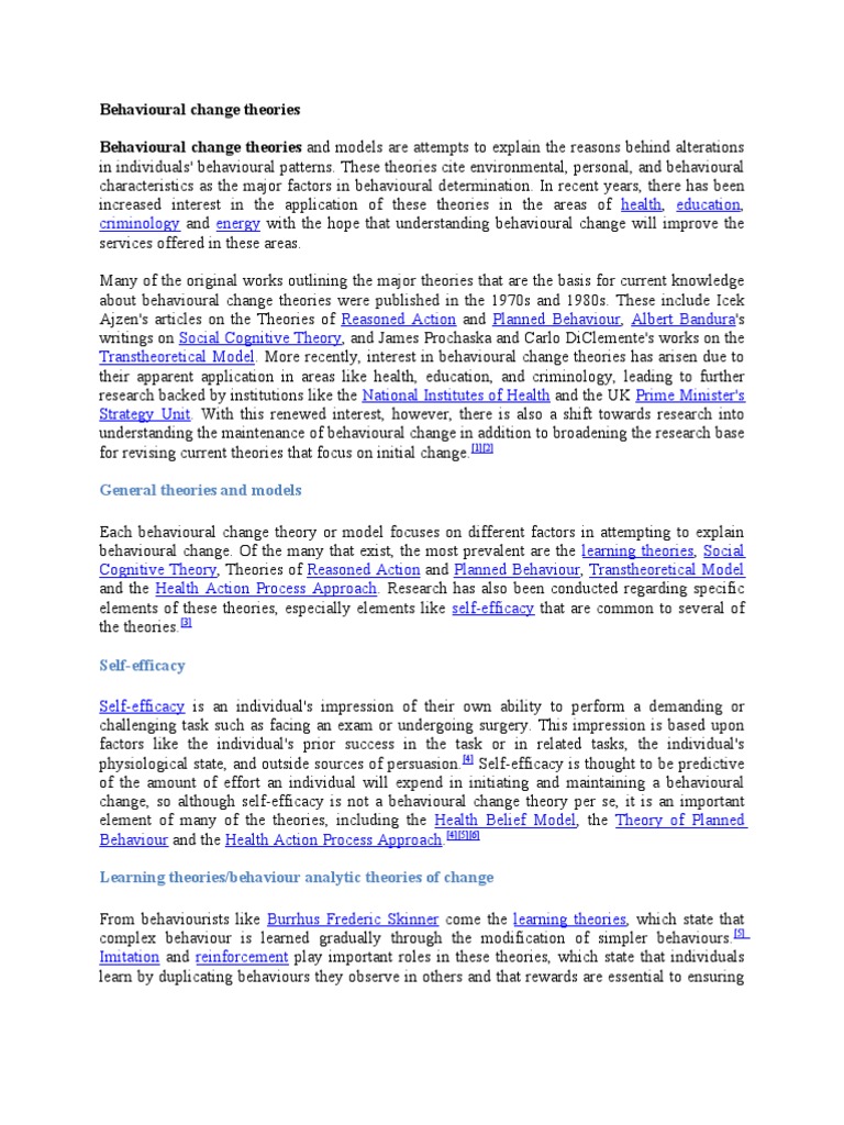 Overview of Behavioral Change Theories | PDF | Action (Philosophy ...