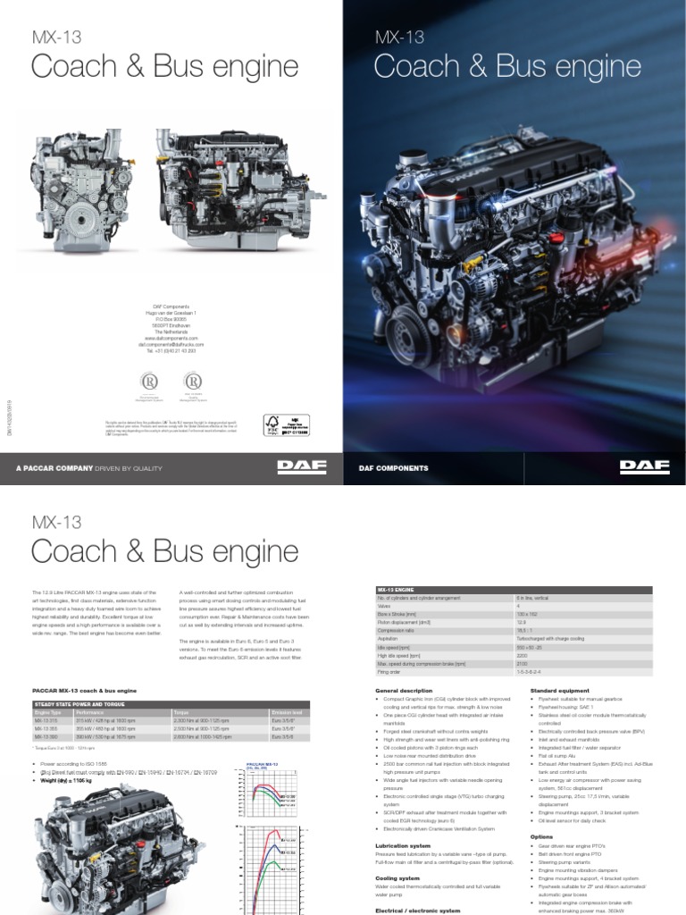 PACCAR MX-13 Coach Bus Engine Specs | PDF | Engines | Horsepower