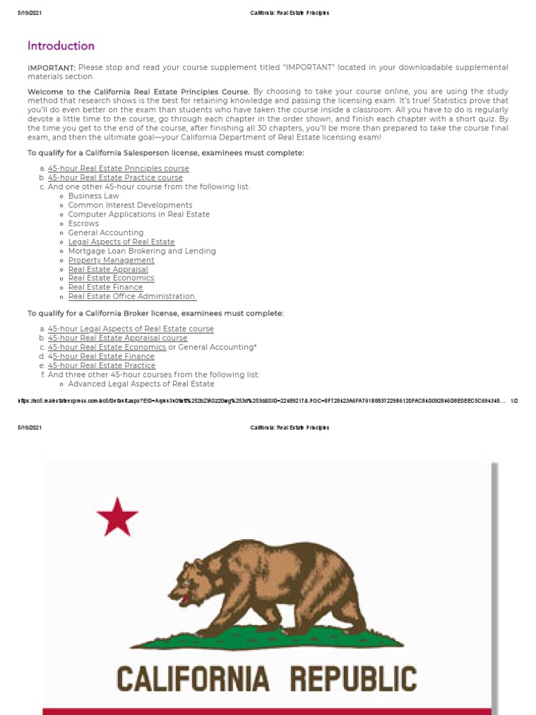 California Real Estate Principles PDF Test (Assessment) Real Estate Law