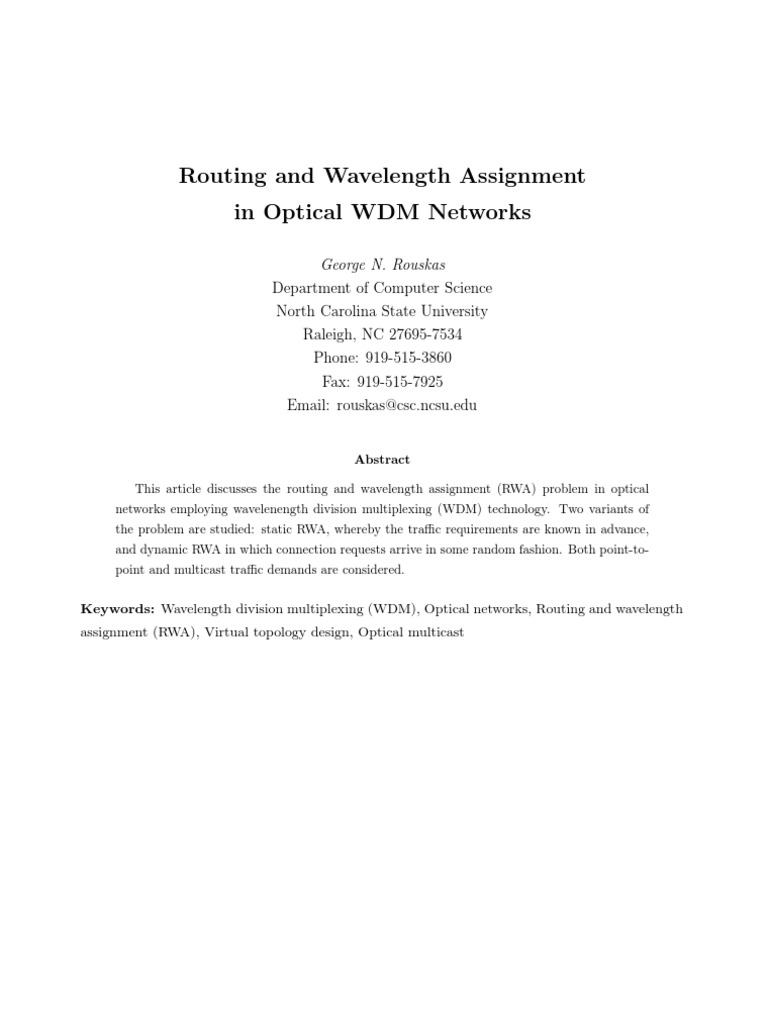 Routing and Wavelength Assignment in WDM Networks | PDF | Routing ...