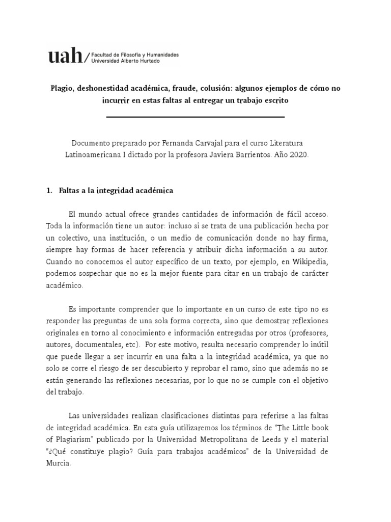Guía Plagio 2020 | PDF | Deshonestidad academica | Plagio
