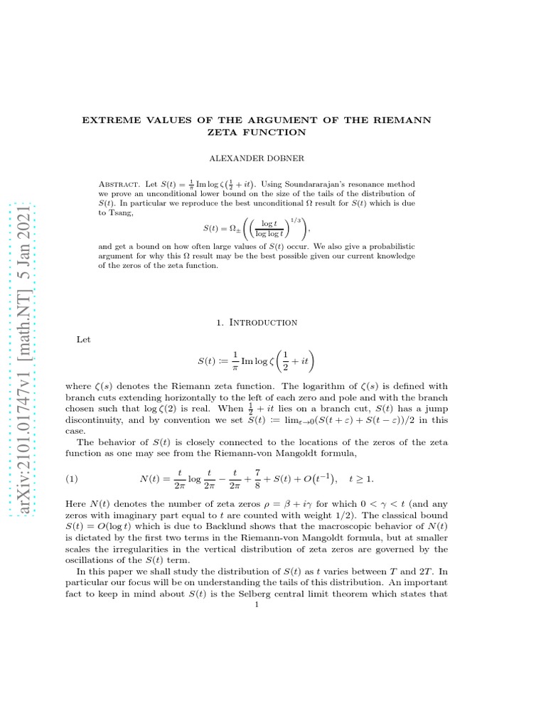 Extreme Values of The Argument of The Riemann Zeta Function Alexander ...
