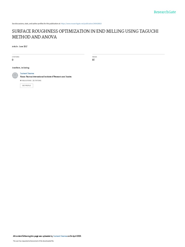 Surface Roughness in End Milling Optimization | PDF | Signal To Noise ...