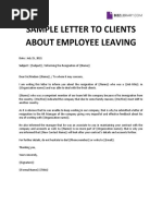 Sample Letter To Clients About Employee Leaving: Subject: ( (Subject) ) / Informing The Resignation of ( (Name) )