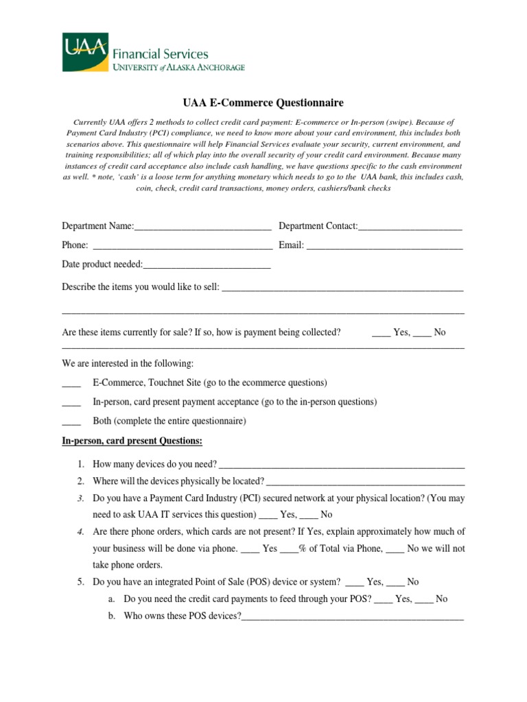 UAA Questionnaire InPerson, Card Present Questions PDF Payment Card Industry