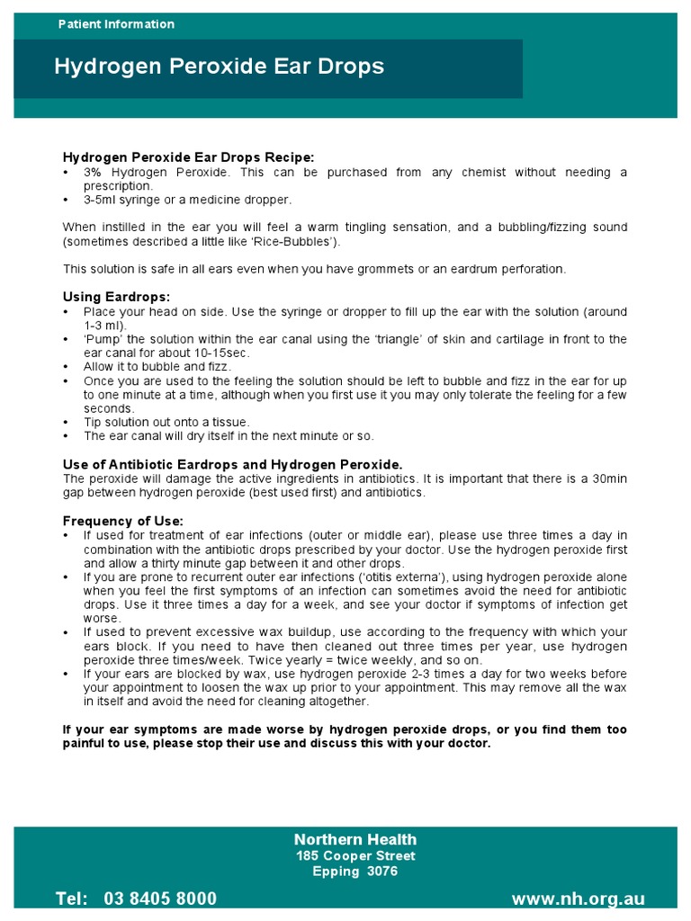 Hydrogen Peroxide Ear Drops PDF Ear Human Head And Neck