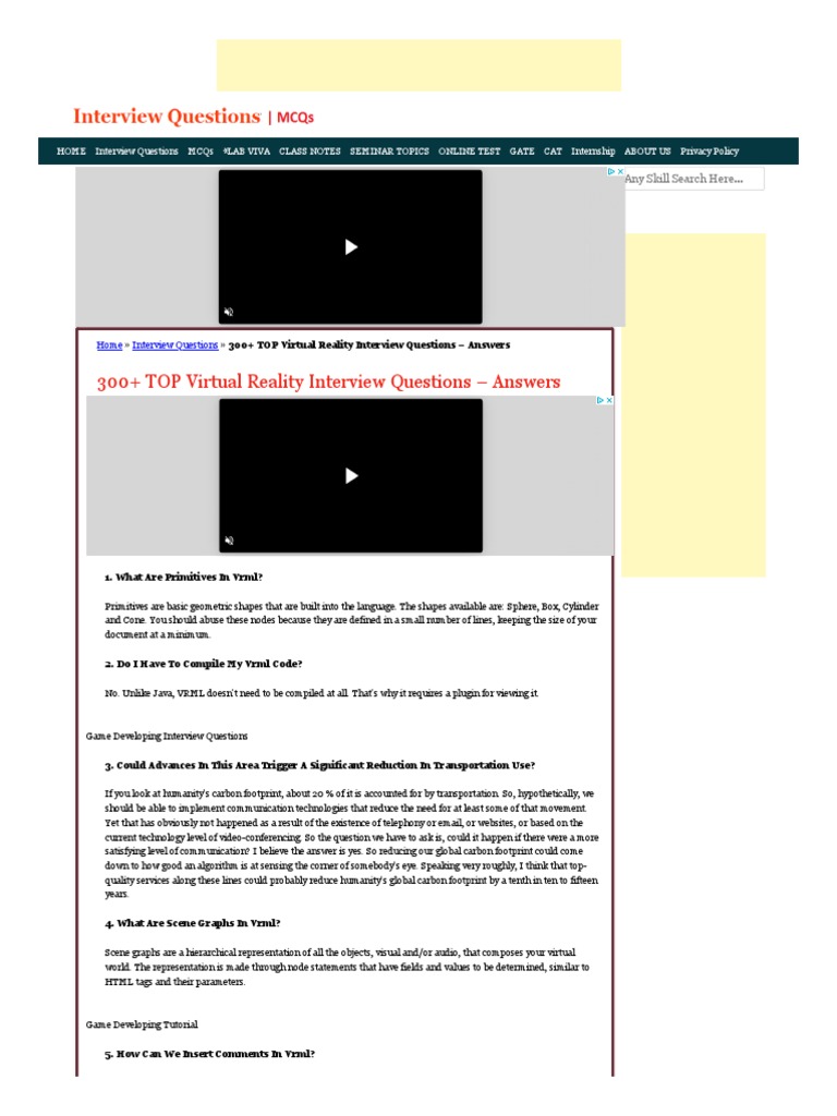 Engineeringinterviewquestions Com Virtual Reality Interview Questions