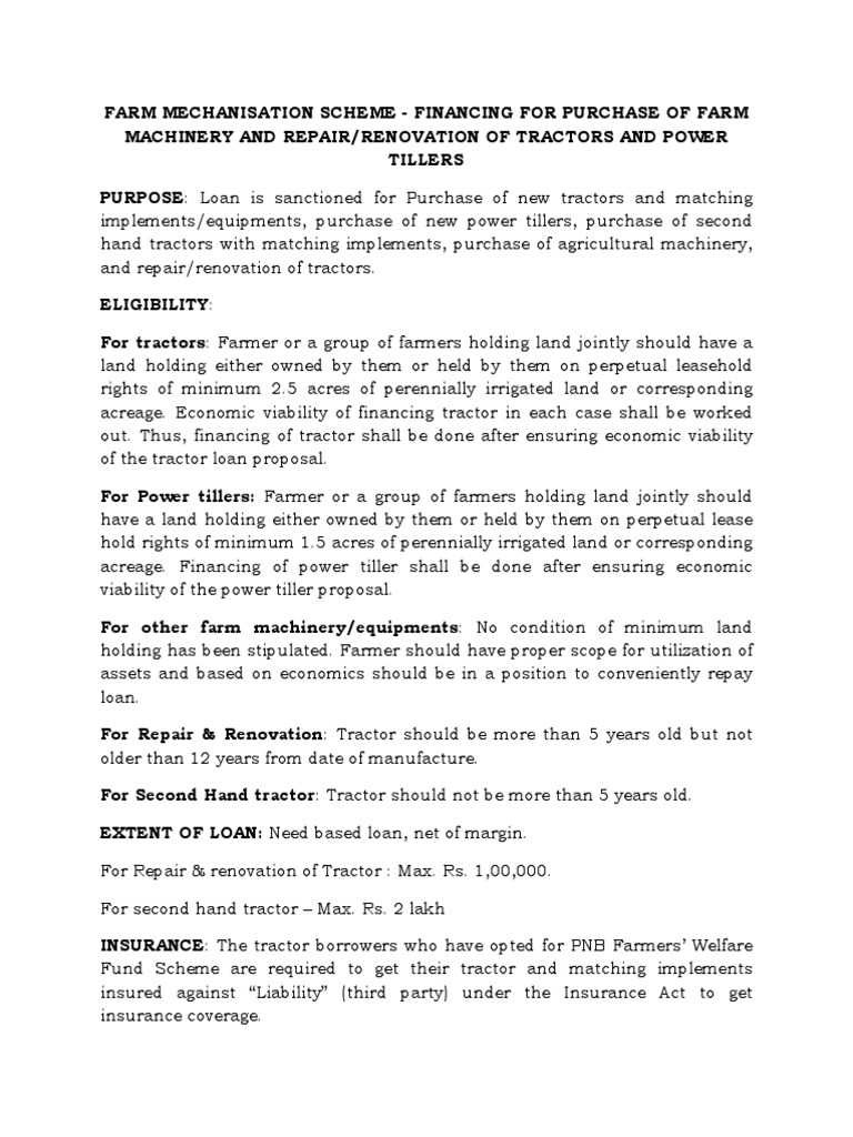 Farm Mechanisation Loan Scheme Guide | PDF | Tractor | Loans