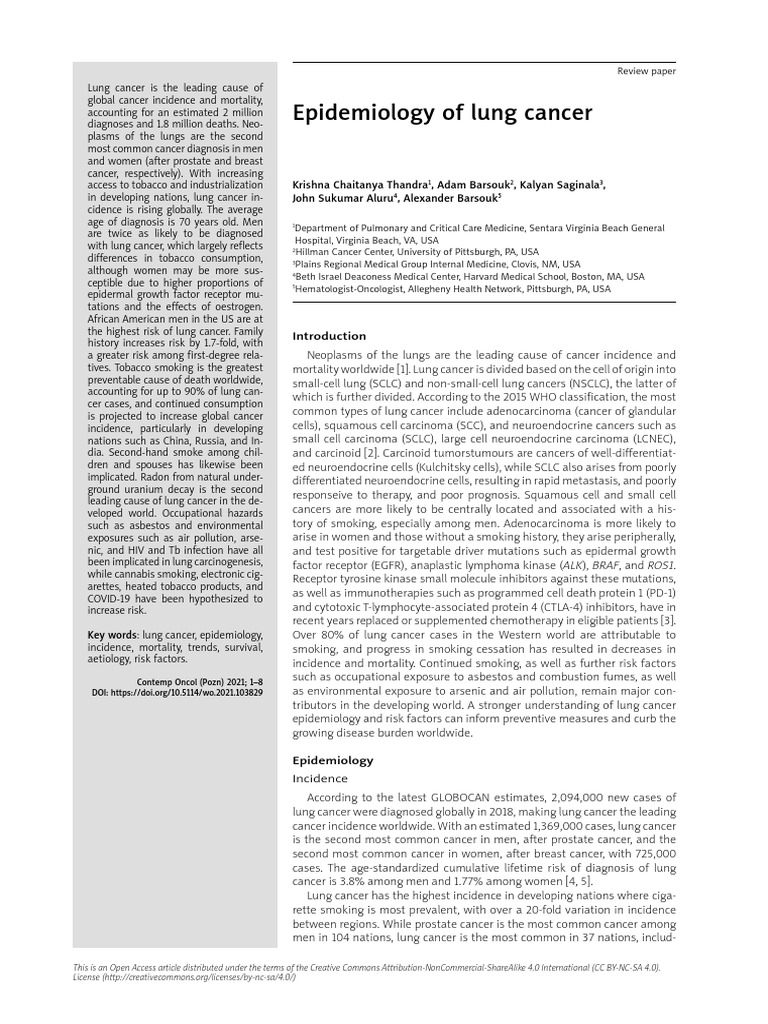 Epidemiology of Lung Cancer | PDF | Lung Cancer | Non Small Cell Lung ...