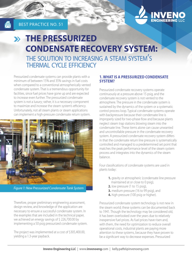 Pressurized Condensate Recovery Benefits | PDF | Boiler | Steam