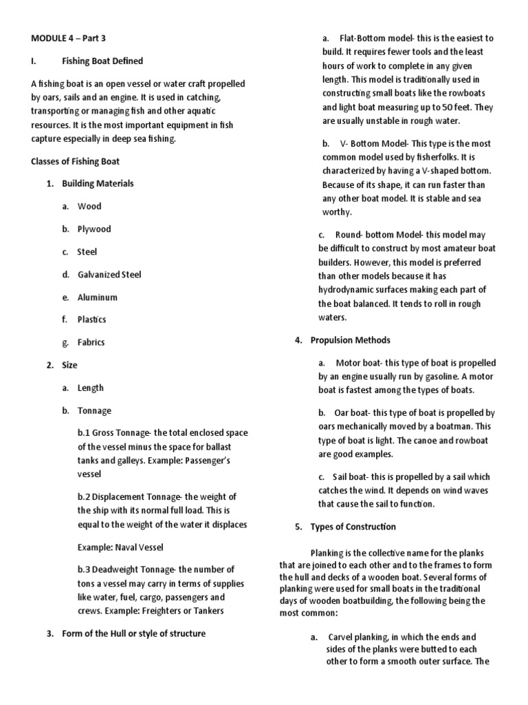 Fishing Boat Types and Characteristics | PDF | Buoyancy | Ships