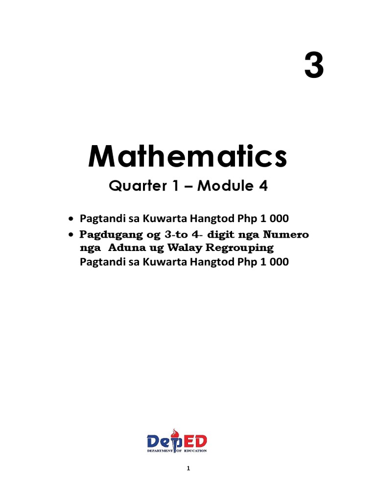 MATH 3 - Q1 - WEEK 4 - MODULE 4 - PAGTANDI SA KWARTA HANGTOD PHP 1 000 ...
