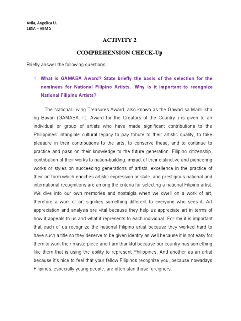 Activity 2 Comprehension Check | PDF | Philippines | Paintings