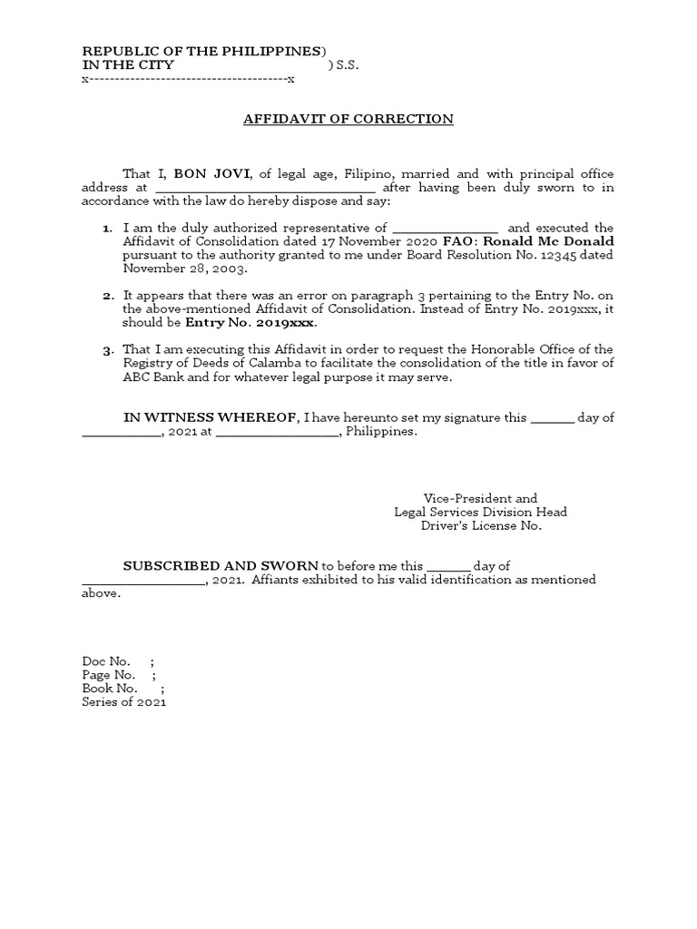 Affidavit of Correction for Title Error | PDF | Social Science | Law