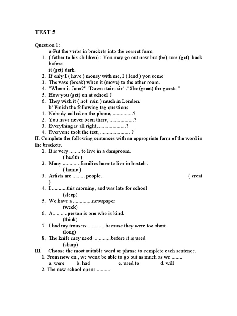 Test | PDF | Syntax | Grammar