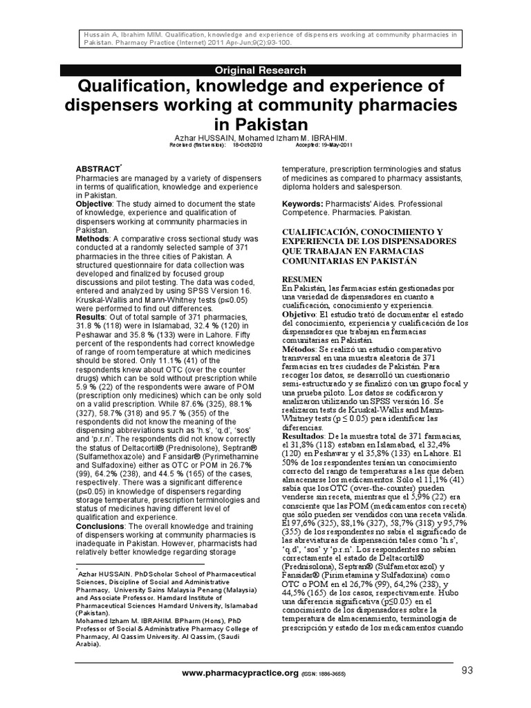 Qualification, Knowledge and Experience of Dispensers Working at