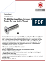 Datasheet: A4, 316 Stainless Steel, Hexagon Countersunk Socket Screws: Metric Thread