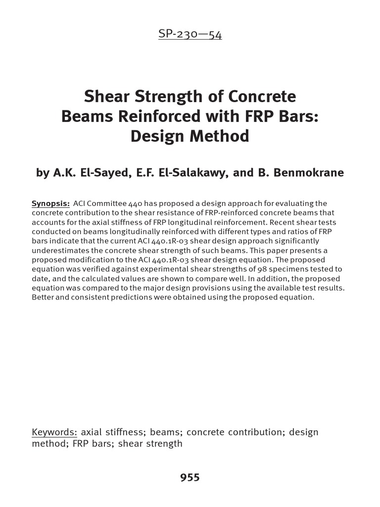 Shear Strength of Concrete Beams Reinforced With FRP Bars: Design ...