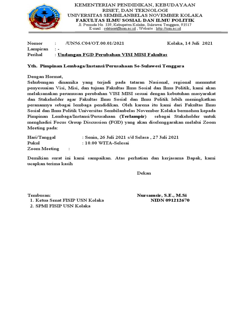 Undangan Perumusan Visi Misi | PDF