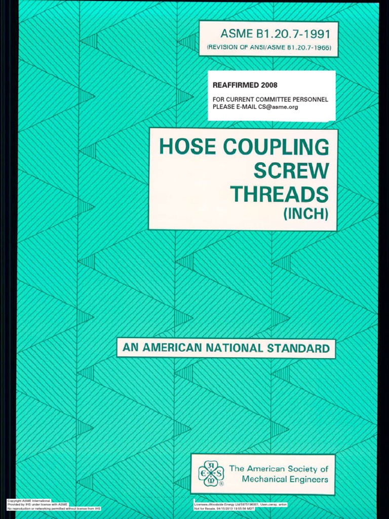 ASME B1.20.7 (2008) Hose Coupling Screw Threads Download Free PDF