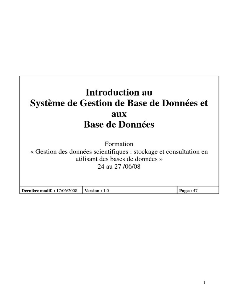 Introduction aux SGBD et SQL | PDF | Base de données relationnelle ...