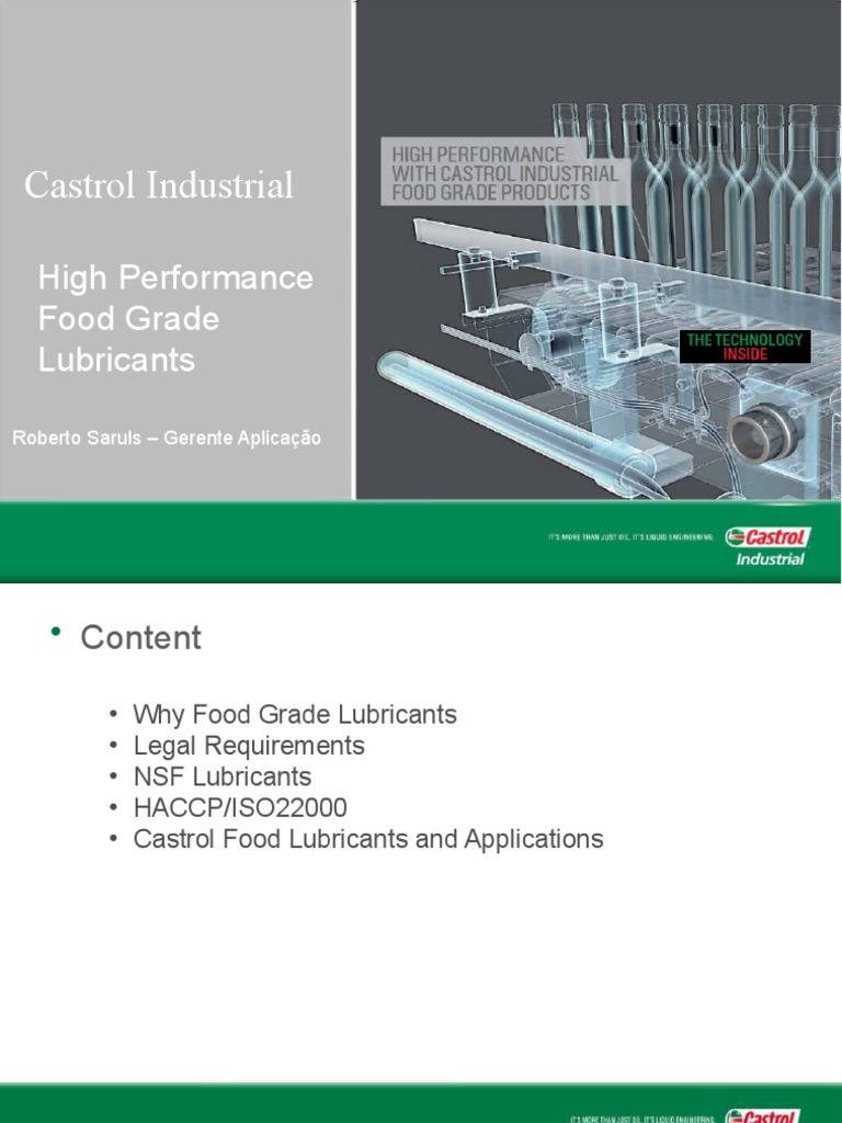 Castrol Food Grade Presentation To Biofuels PDF Lubricant Hazard