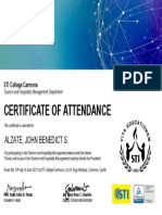 Certificate of Attendance: Alzate, John Benedict S