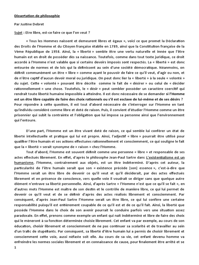 Naît on Libre Ou Le Devient on Corrigé Dissertation Dissertation de Philosophie 2 | PDF | Liberté | Existentialisme