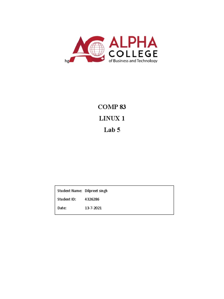 Comp 83 Linux 1 Lab 5: Student Name: Dilpreet Singh | PDF