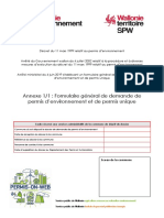 Annexe 1/1: Formulaire Général de Demande de Permis D'environnement Et de Permis Unique