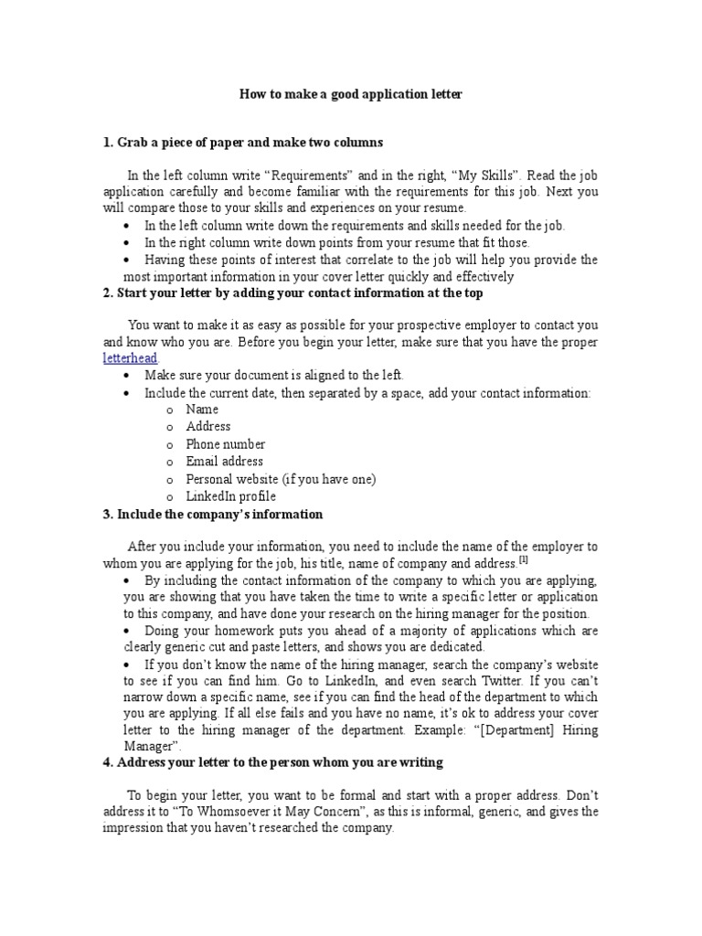 How To Make A Good Application Letter PDF Résumé Business