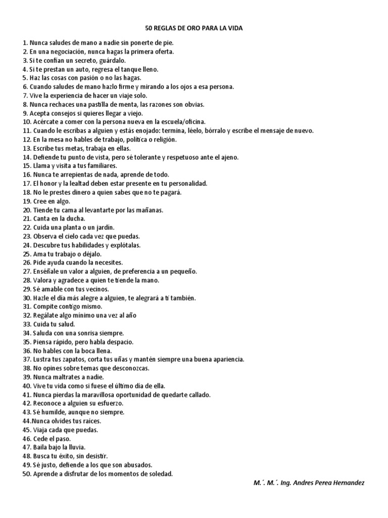 50 Reglas de Oro para La Vida | PDF