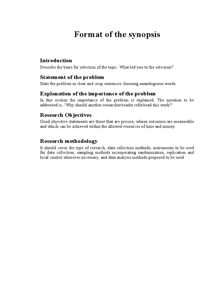 Synopsis Format Guidelines | PDF
