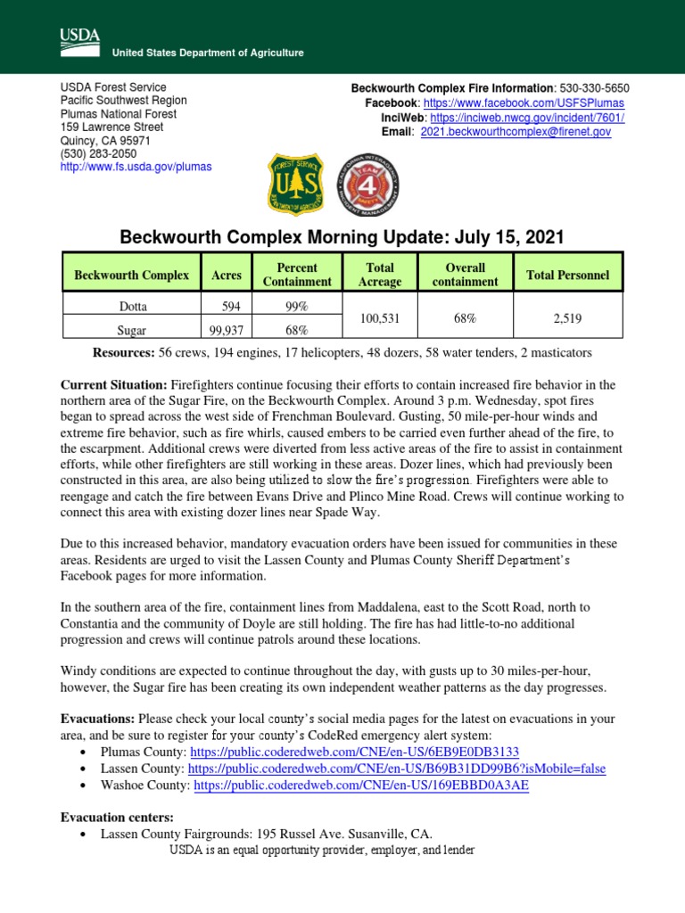 Beckwourth Complex Morning Update 71521 PDF Wildfire Natural