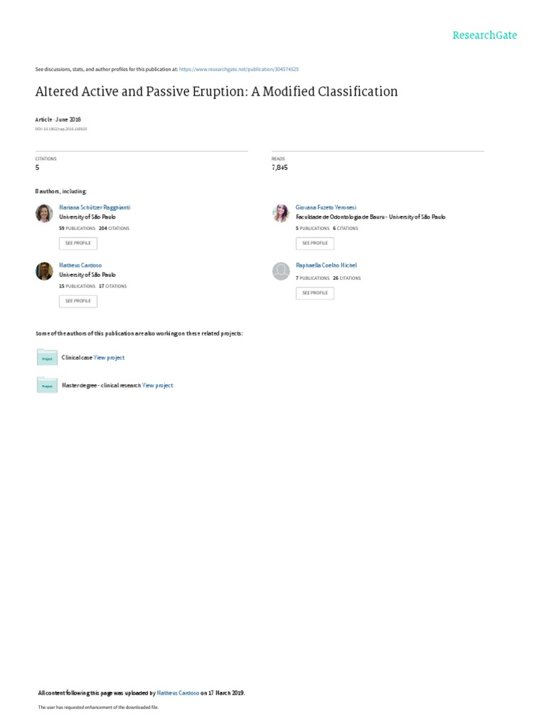 Altered Active and Passive Eruption A Modified Classification PDF Periodontology Dentistry